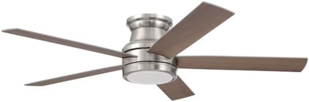 Harbr.Breeze Calverton Easy2Hang 52-in Color-Changing Integrated LED Flush Mount Brushed Nickel with Light Brown Woodgrain/Gray Blades Ceiling Fan With Light - Remote Included (5 -Blade)