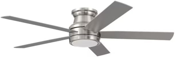 Harbr.Breeze Calverton Easy2Hang 52-in Color-Changing Integrated LED Flush Mount Brushed Nickel with Light Brown Woodgrain/Gray Blades Ceiling Fan With Light - Remote Included (5 -Blade)