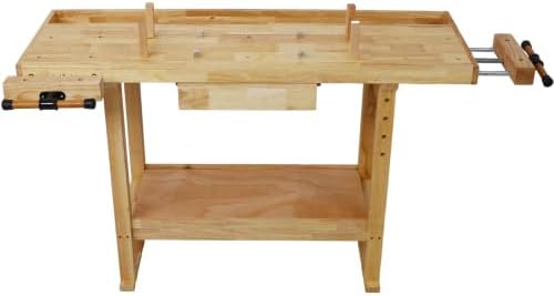 【LuckyNote】 55-Inch Wood Workbench - Wooden Workbench for Garage Workshop and Home,with Bar Clamps Set (16 inch x 4-3/4 inch Throat,Pack of 2) The Package Will be Shipped in Two Separate parcels