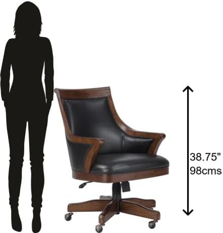 Howard Miller Smoot Club Chair II - Wooden Finish, Black Faux Leather Cushioned Retro Seat, Weight Capacity for Kitchen, Living Room, Farm House Or Home Decor with Ball Caster Legs