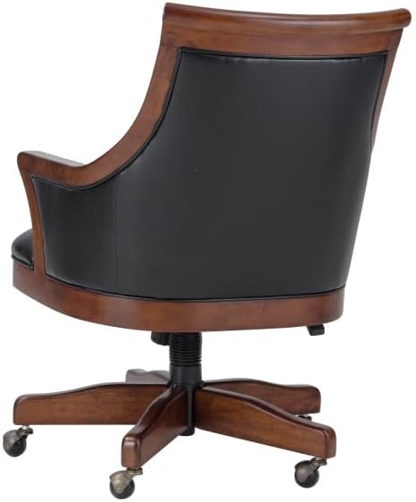 Howard Miller Smoot Club Chair II - Wooden Finish, Black Faux Leather Cushioned Retro Seat, Weight Capacity for Kitchen, Living Room, Farm House Or Home Decor with Ball Caster Legs