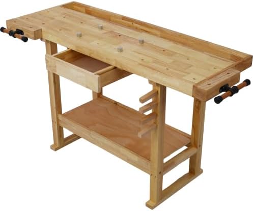 【LuckyNote】 55-Inch Wood Workbench - Wooden Workbench for Garage Workshop and Home,with Bar Clamps Set (20 inch x 4-3/4 inch Throat,Pack of 2) The Package Will be Shipped in Two Separate parcels