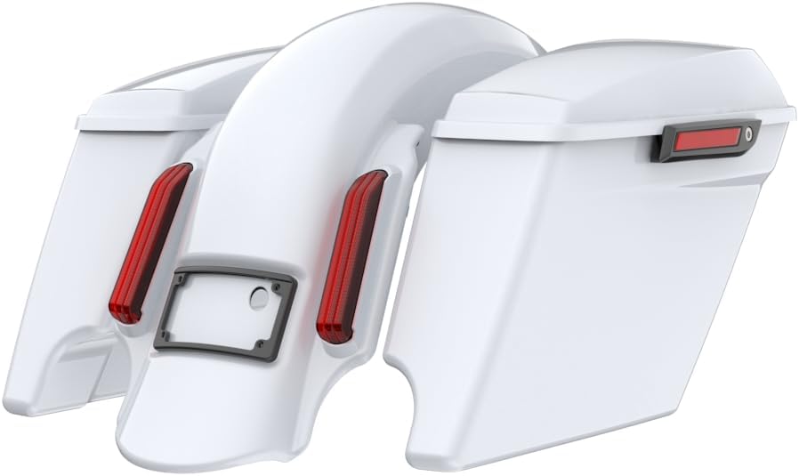Advanblack Color Matched Stretched Bags, Lids Black Latch Hardware for '23-'24 Harley Touring CVO & 2024 Street Glide, Road Glide (White Onyx Pearl)