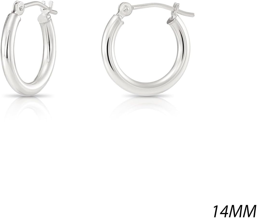 Classic 10K White Gold Hoop Earrings - Shiny Polished Plain Round Gold Hoops for Women and Men