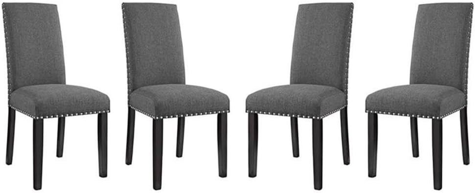 Modway Parcel Modern Upholstered Fabric Four Dining Chairs with Nailhead Trim in Gray