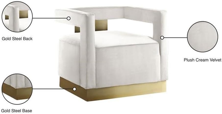 Meridian Furniture Armani 18.5' H Velvet Accent Chair in Cream and Gold