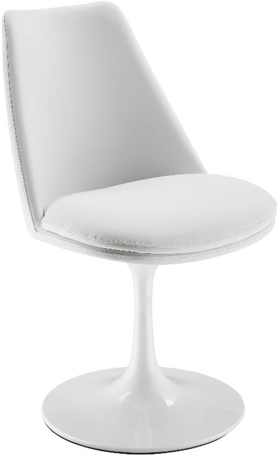 Modway Lippa Faux Leather Swivel Dining Side Chair in White White - Armless Vegan Leather Accent Chair with Pedestal Base - 360° Rotating Office Chair with No Wheels