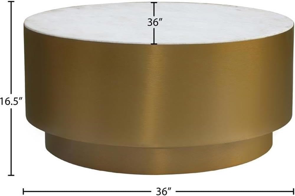 Meridian Furniture 209-C Presley Collection Modern | Contemporary Genuine Marble Top Coffee Table with Brushed Gold Metal Base, Gold, 36' W x 36' D x 16.5' H