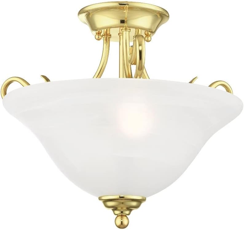 Livex Lighting 6121-91 Coronado 2 Light Brushed Nickel Semi Flush Mount with White Alabaster Glass
