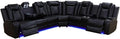 Reclining Sectional, Power Sectional Couch, Leather Sofa Set for Living Room, Comfy Home Theater Seating with USB 2.0 Charging Ports, LED Light Strips, Fold-Down Table & Cupholders (Black, 3-Piece)