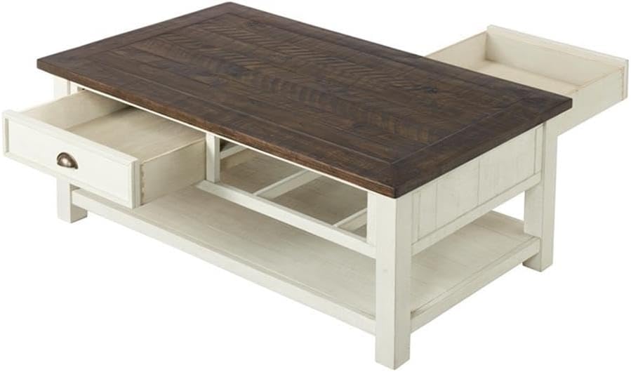 Martin Svensson Home Solid Wood Coffee Table, Cream White with Brown Top