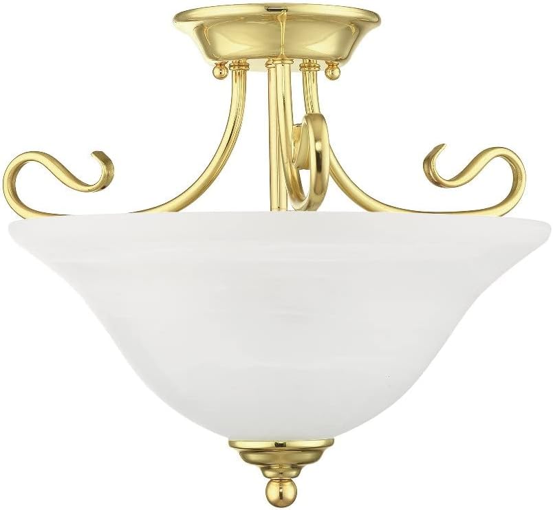 Livex Lighting 6121-91 Coronado 2 Light Brushed Nickel Semi Flush Mount with White Alabaster Glass