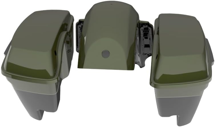 Advanblack Color Matched Stretched Bags, Lids Black Latch Hardware for '23-'24 Harley Touring CVO & 2024 Street Glide, Road Glide (Olive Steel Metallic & Vivid Black)
