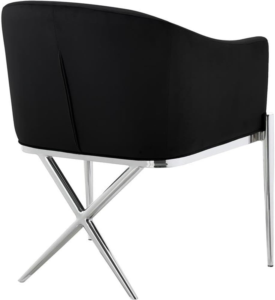 Meridian Furniture Xavier Collection Modern | Contemporary Velvet Upholstered Dining Chair with Sturdy Steel X Shaped Legs, 25.5' W x 24.5' D x 31.5' H, Black