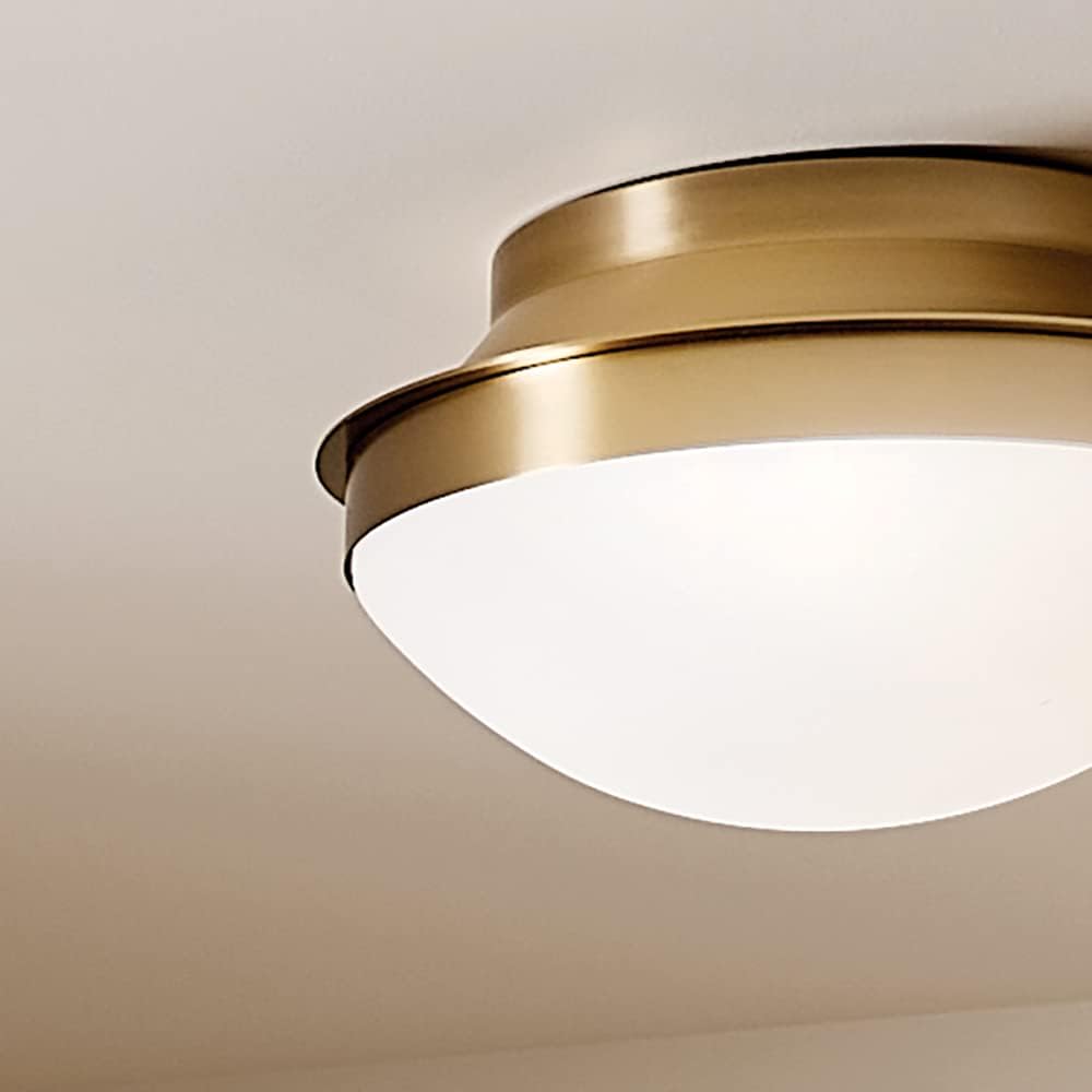 Kichler Bretta 2 Light Flush Mount Ceiling Light in Brushed Natural Brass with Satin Etched Glass, (7.25' H x 13.5' Dia), 52544BNB