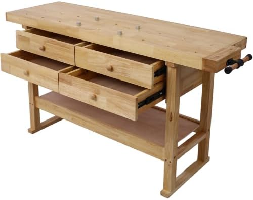 【LuckyNote】60in Workbench with 4 Drawers Wooden Workbench for Garage Workshop and Home, with Bar Clamps Set (12 inch x 4-3/4 inch Throat,Pack of 4)The package will be shipped in two separate parcels