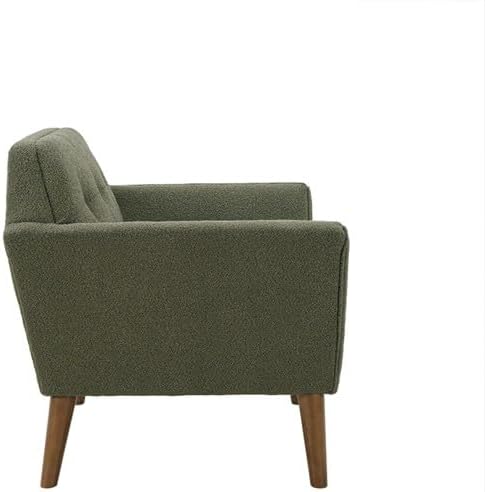 Ink+Ivy Newport Wide Mid-Century Modern Lounge Chair Hand-Tufted Velvet Upholstered Accent Armchair with Solid Wood Pecan Legs for Living Room Bedroom Reading