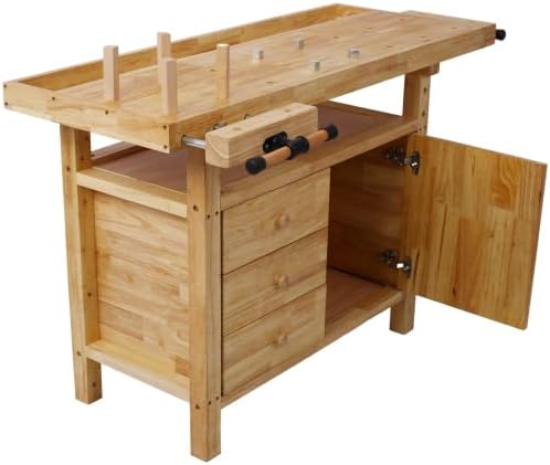 【LuckyNote】 Wood Workbench - Wooden Workbench for Garage Workshop and Home, with Bar Clamps Set (24 inch x 4-3/4 inch Throat,Pack of 2) The Package Will be Shipped in Two Separate parcels