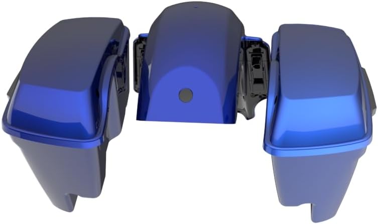 Advanblack Color Matched Stretched Bags, Lids Black Latch Hardware for '23-'24 Harley Touring CVO & 2024 Street Glide, Road Glide (Aurora Blue Denim)