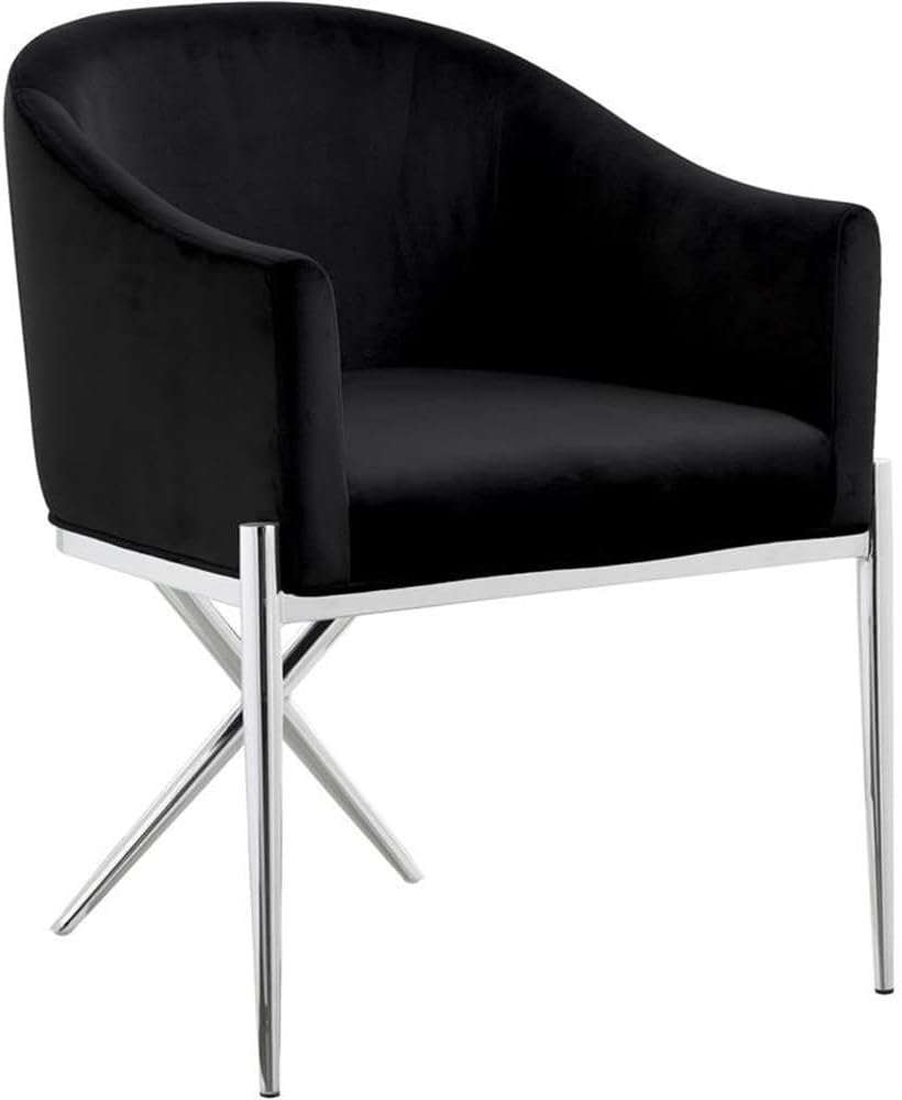 Meridian Furniture Xavier Collection Modern | Contemporary Velvet Upholstered Dining Chair with Sturdy Steel X Shaped Legs, 25.5' W x 24.5' D x 31.5' H, Black