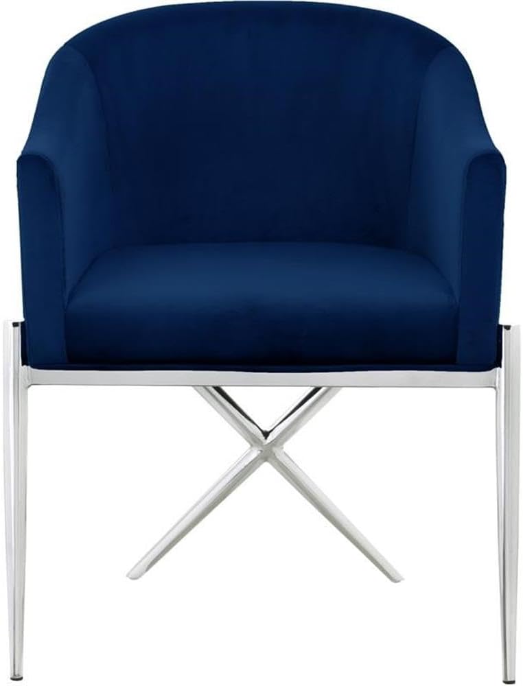 Meridian Furniture Xavier Collection Modern | Contemporary Velvet Upholstered Dining Chair with Sturdy Steel X Shaped Legs, 25.5' W x 24.5' D x 31.5' H, Navy
