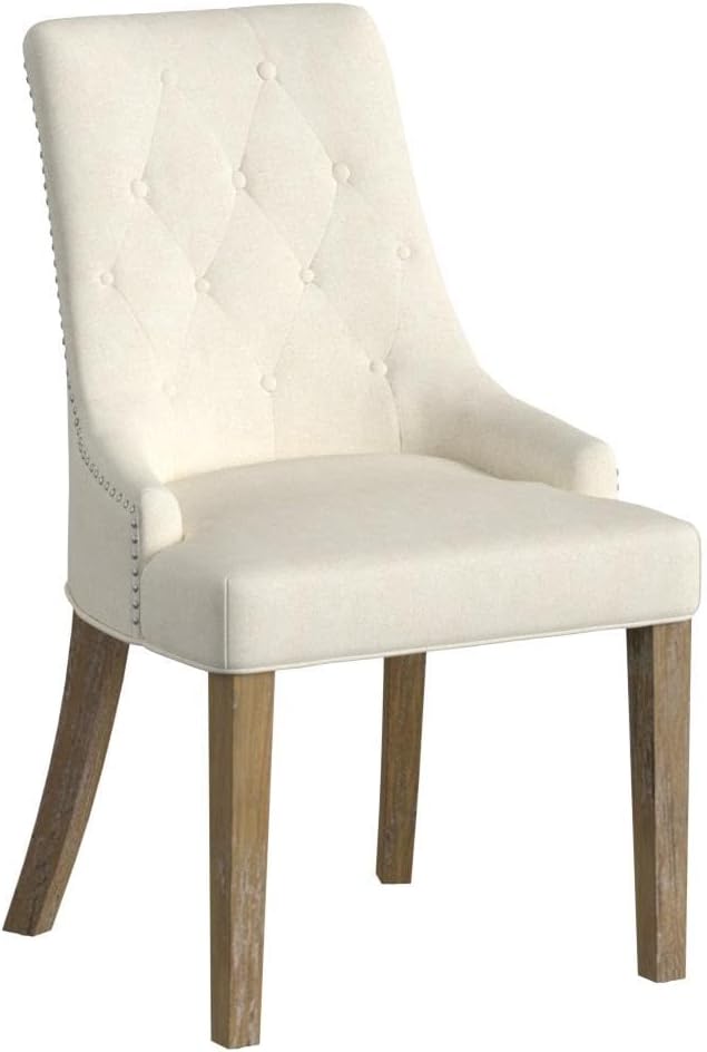 Roundhill Furniture Button Tufted Solid Wood Wingback Hostess Chairs with Nail Heads, Set of 2, Tan, White, 'Tan, 24D x 22W x 39H in