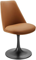 Modway Lippa Faux Leather Swivel Dining Side Chair in Black Tan - Armless Vegan Leather Accent Chair with Pedestal Base - 360° Rotating Office Chair with No Wheels