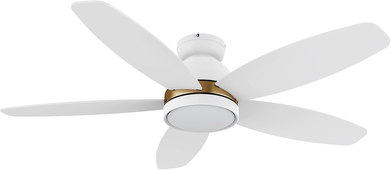 Carro 48' Ceiling Fan with Light Flush Mount, DC 10 Speeds Silent with Remote, 3 Light Colors Dimmable LED Ceiling Fan Low Profile for Living Room, White Gold