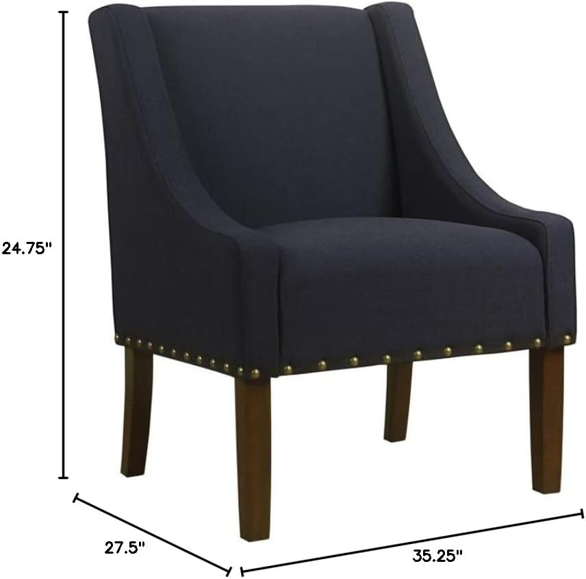 HomePop Home Decor | Upholstered Swoop Arm Accent Chair with Nailhead Trim | Accent Chairs for Living Room & Bedroom | Decorative Home Furniture, Deep Navy