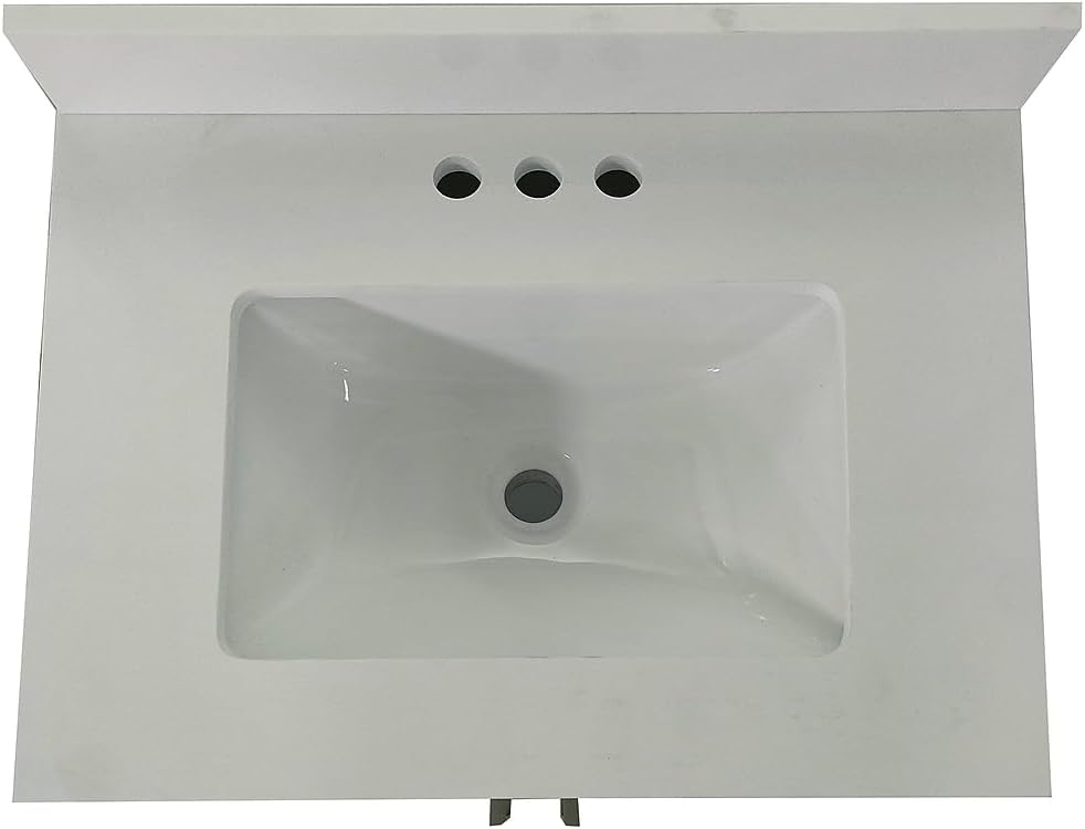 Flash Furniture Vega 24 Inch Bathroom Vanity with Sink Combo, Storage Cabinet with Soft Close Doors and Open Shelf, Carrara Marble Finish Countertop, Gray/White