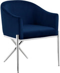 Meridian Furniture Xavier Collection Modern | Contemporary Velvet Upholstered Dining Chair with Sturdy Steel X Shaped Legs, 25.5' W x 24.5' D x 31.5' H, Navy