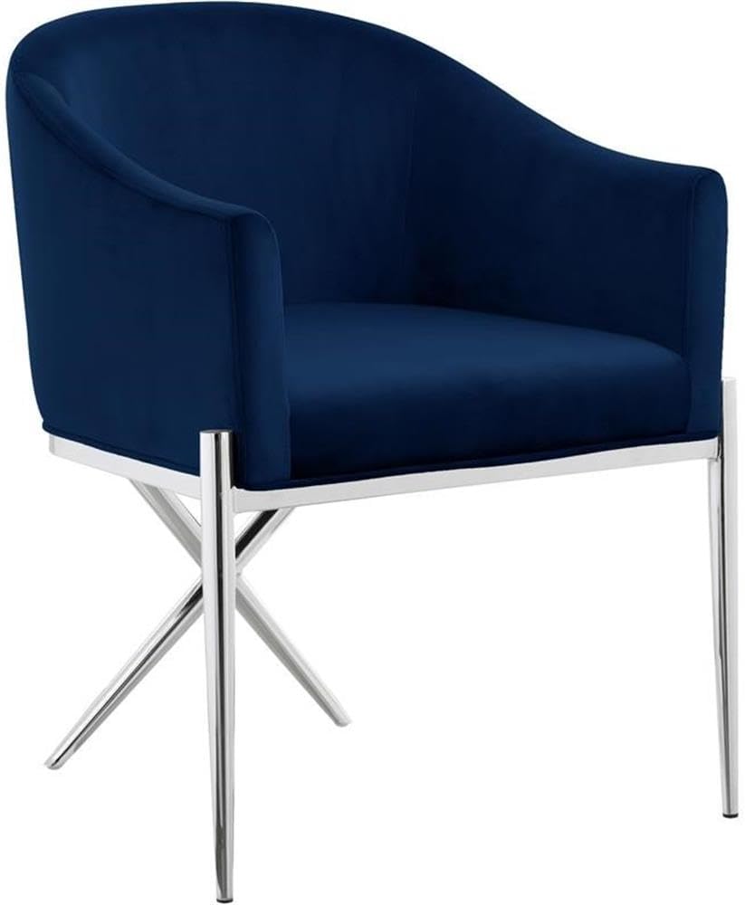 Meridian Furniture Xavier Collection Modern | Contemporary Velvet Upholstered Dining Chair with Sturdy Steel X Shaped Legs, 25.5' W x 24.5' D x 31.5' H, Navy