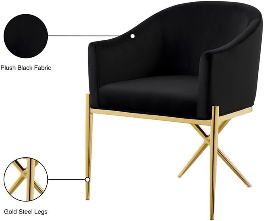 Meridian Furniture Xavier Collection Modern | Contemporary Velvet Upholstered Dining Chair with Sturdy Steel X Shaped Legs, Solid Back, 25.5' W x 24.5' D x 31.5' H, Black