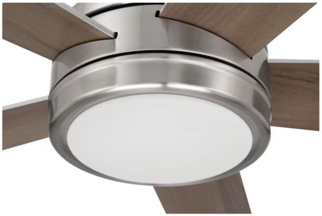 Harbr.Breeze Calverton Easy2Hang 52-in Color-Changing Integrated LED Flush Mount Brushed Nickel with Light Brown Woodgrain/Gray Blades Ceiling Fan With Light - Remote Included (5 -Blade)
