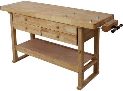 【LuckyNote】 60in Workbench with 4 Drawers Wooden Workbench for Garage Workshop and Home, with Bar Clamps Set (12 inch x 3inch Throat,Pack of 4) The Package Will be Shipped in Two Separate parcels