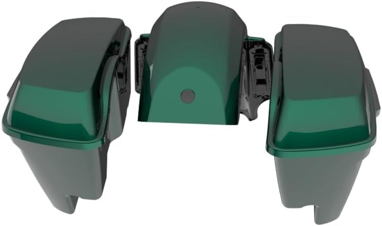 Advanblack Color Matched Stretched Bags, Lids Black Latch Hardware for '23-'24 Harley Touring CVO & 2024 Street Glide, Road Glide (Alpine Green)
