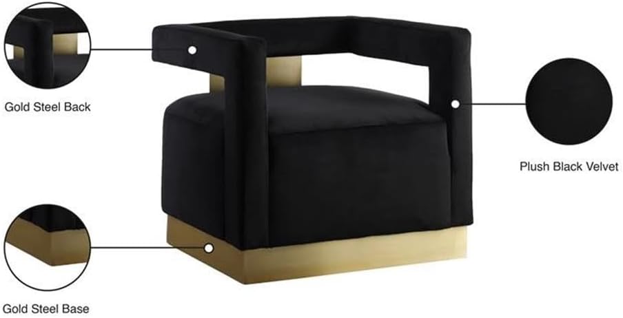 Meridian Furniture Armani 18.5' H Velvet Accent Chair in Black and Gold