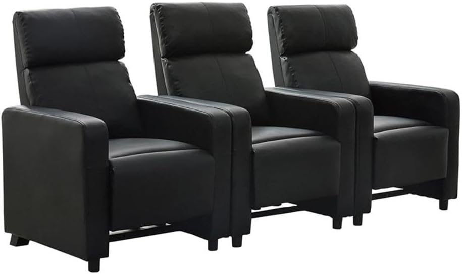 Coaster Home Furnishings - Toohey - Wood and Metal - 3-Piece Upholstered Tufted Theater Recliner with Pocket Coil Seating and Slim Track Arms - Living Room - Black - 600181-S3B