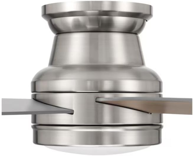 Harbr.Breeze Calverton Easy2Hang 52-in Color-Changing Integrated LED Flush Mount Brushed Nickel with Light Brown Woodgrain/Gray Blades Ceiling Fan With Light - Remote Included (5 -Blade)