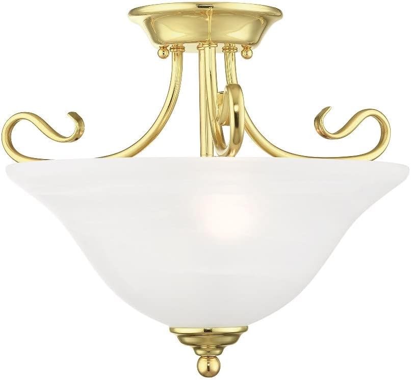 Livex Lighting 6121-91 Coronado 2 Light Brushed Nickel Semi Flush Mount with White Alabaster Glass