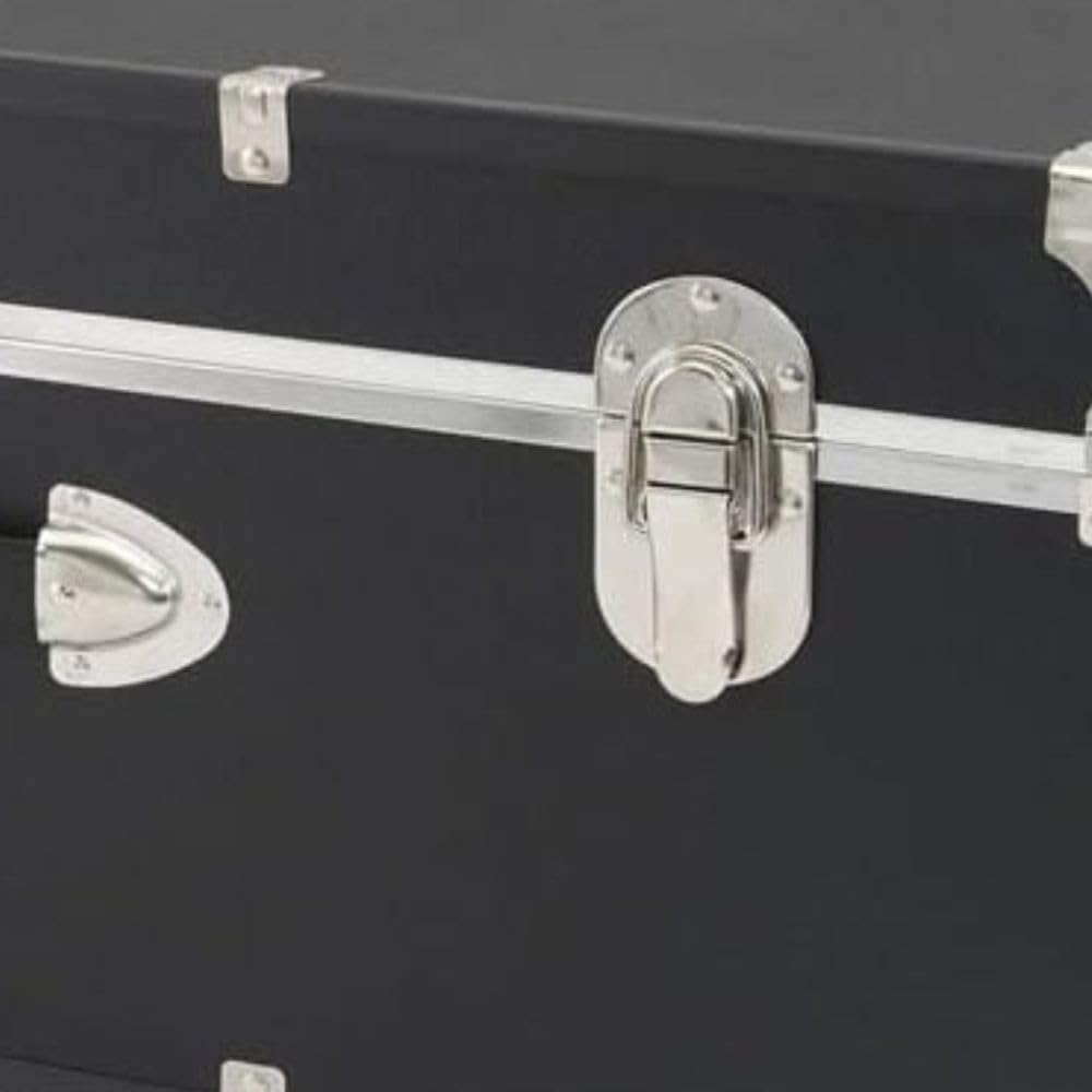 30-Inch Storage Trunk Lockable College Dorm Footlocker Heavy-Duty Camp Chest Travel Organizer Durable Wooden Utility Box with Nickel Hardware for Bedroom Office, Black Finish