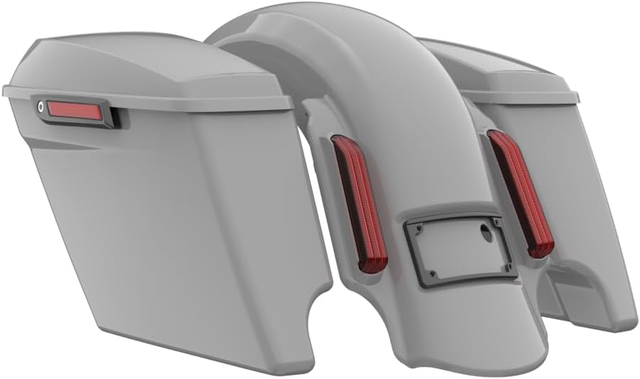 Advanblack Color Matched Stretched Bags, Lids Black Latch Hardware for '23-'24 Harley Touring CVO & 2024 Street Glide, Road Glide (Billiard Gray)