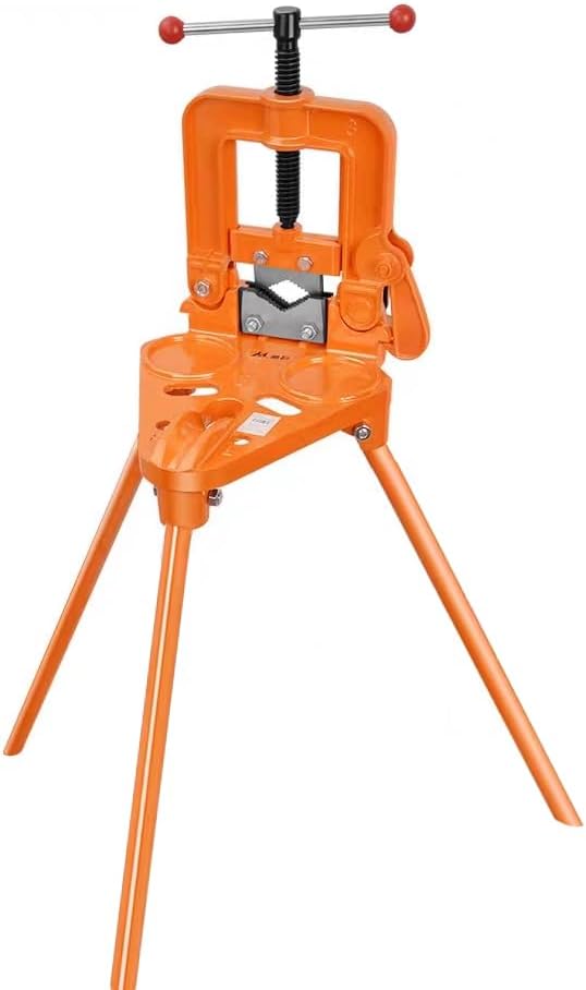 Pipe Table Vice with Tripod Stand,Heavy-Duty Gantry Pipe Vise,45# Steel Forged Quenched Jaws, 0.4'-4.3' Grip, Anti-Slip Steel-Cast Handle, For Pipe/Wood/Iron Processing