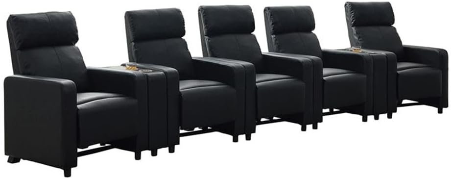 Coaster Home Furnishings - Toohey - Wood and Metal - 7-Piece Upholstered Theater Recliner with Tufted Backs, Pocket Coil Seating and Slim Track Arms - Living Room - Black - 600181-S5B