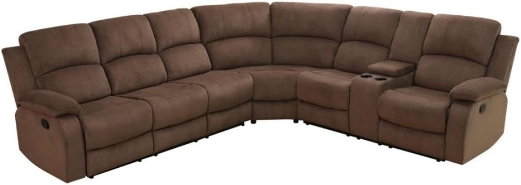 Reclining Sectional Sofa Set, L Shaped Recliner Couch with Cup Holder and Storage Console for Home Theater & Living Room, Brown