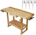 【LuckyNote】 55-Inch Wood Workbench - Wooden Workbench for Garage Workshop and Home,with Bar Clamps Set (12 inch x 3inch Throat,Pack of 4) The Package Will be Shipped in Two Separate parcels