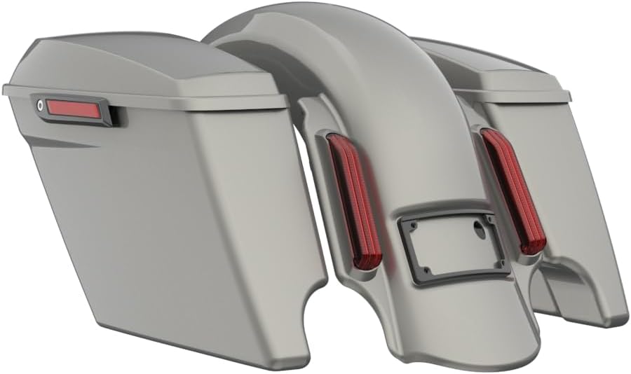 Advanblack Color Matched Stretched Bags, Lids Black Latch Hardware for '23-'24 Harley Touring CVO & 2024 Street Glide, Road Glide (Mercury Silver)