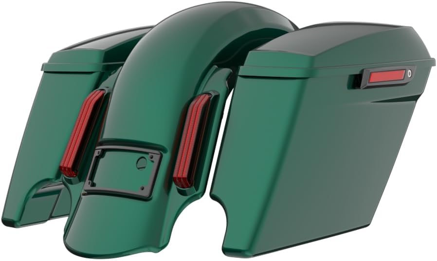 Advanblack Color Matched Stretched Bags, Lids Black Latch Hardware for '23-'24 Harley Touring CVO & 2024 Street Glide, Road Glide (Alpine Green)