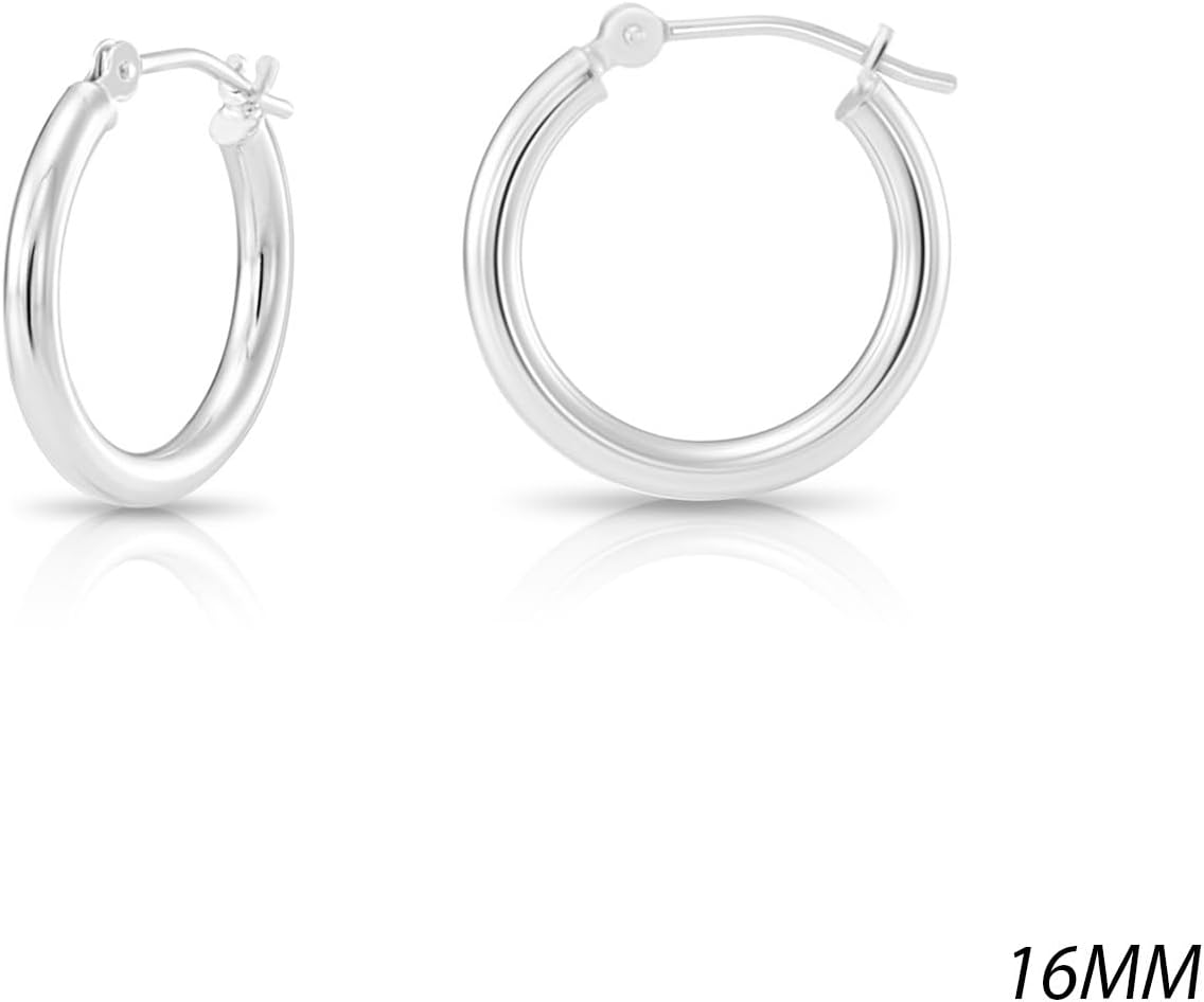 Classic 10K White Gold Hoop Earrings - Shiny Polished Plain Round Gold Hoops for Women and Men
