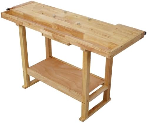 【LuckyNote】 55-Inch Wood Workbench - Wooden Workbench for Garage Workshop and Home,with Bar Clamps Set (12 inch x 4-3/4 inch Throat,Pack of 4) The Package Will be Shipped in Two Separate parcels